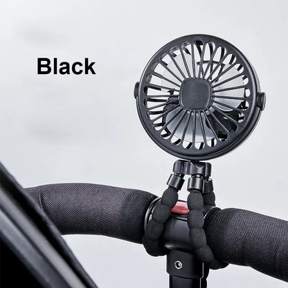 Portable Clip Fan Mini Stroller Fan USB Rechargeable Baby Stroller Octopus Fan 360° Rotate Outdoor Tripod Fan Small Clip Fan