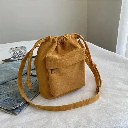 Korean Style Women's Shoulder Bag Drawstring Bucket Bag Casual Light Youth Crossbody Bag Whole New Middle Bag