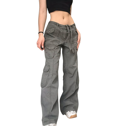 Women's Pants Gothic Punk Baggy Vintage Kawaii Trousers Bandage Low Waist Cargo Pants Grunge Green Zipper Jeans Korea Sweatpants