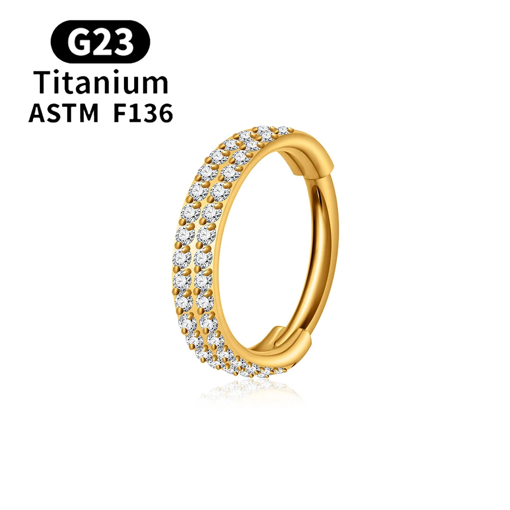 ASTM F136 Titanium 16G Hinged Nose Ring CZ Septum Clicker Cartilage Hoop Earrings Tragus Rook Daith Conch Helix Piercing Jewelry