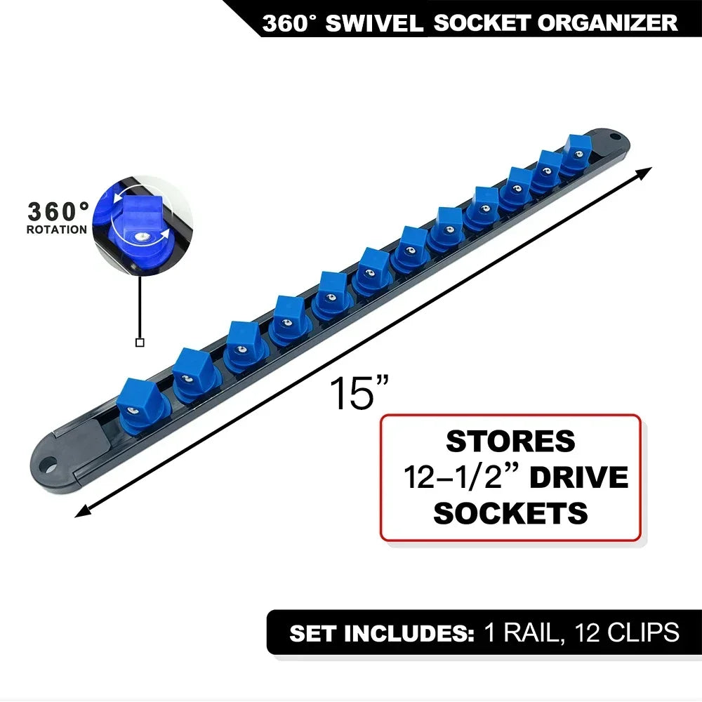 ABS Socket Organizer, 1/4-Inch 3/8-Inch 1/2-Inch, 360° Swivel Premium Quality Socket Holders