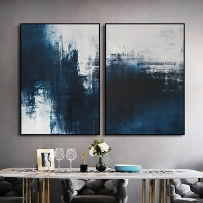 Deep Blue Modern Abstract Poster Print Canvas Art Pictures Home for Living Room and Bedroom Room Wall Decor Frameless Painting