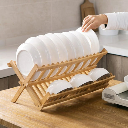 8/16 Grids Folding Bamboo Dish Rack Drying Rack Holder Utensil Drainer Plate Storage Holder Plate Wooden Flatware Dish Rack
