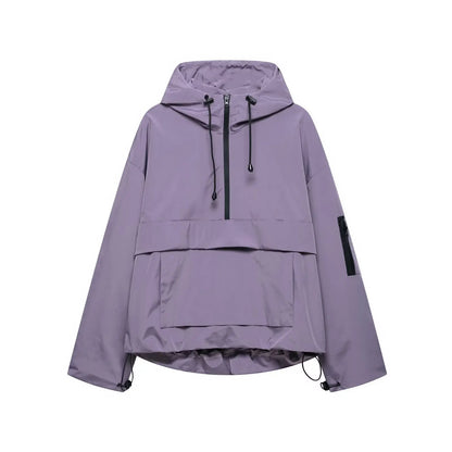 Fashion Casual Loose Hooded Jacket Women Solid Color Long Sleeve Windproof Breathable Zipper Jackets Coat Tops Female Streetwear