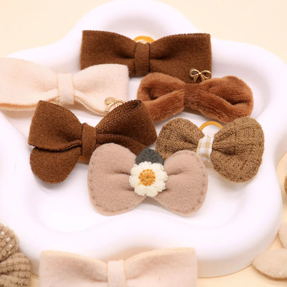 10PCS 2025New Dog Hair Accessories Brown Style Dog Bows With Rubber Bands Handmade Puppy Bowknots Pet Supplies For Dogs