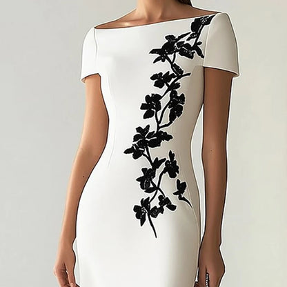 Women's Summer Dress Sexy Slash Neck Short Sleeve Hollow Slim Evening Dresses Spring Elegant Floral Print Split Boho Long Dress