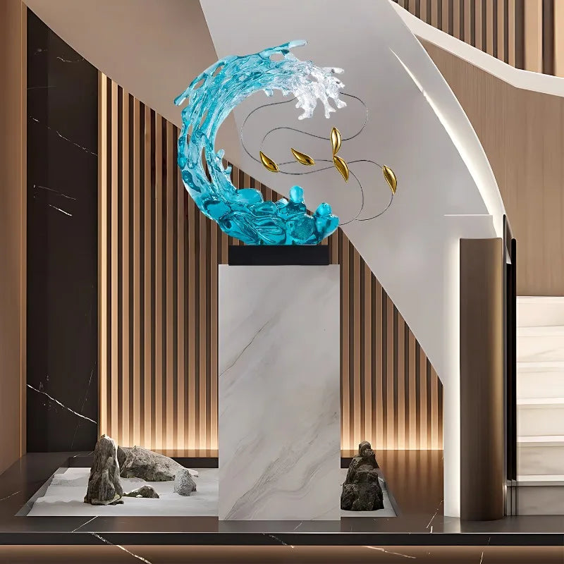 Home Decor Abstract Art Sculpture Decoration Luxury Villa Living Room Entrance Office Desktop Blue Transparent Decorations Craft