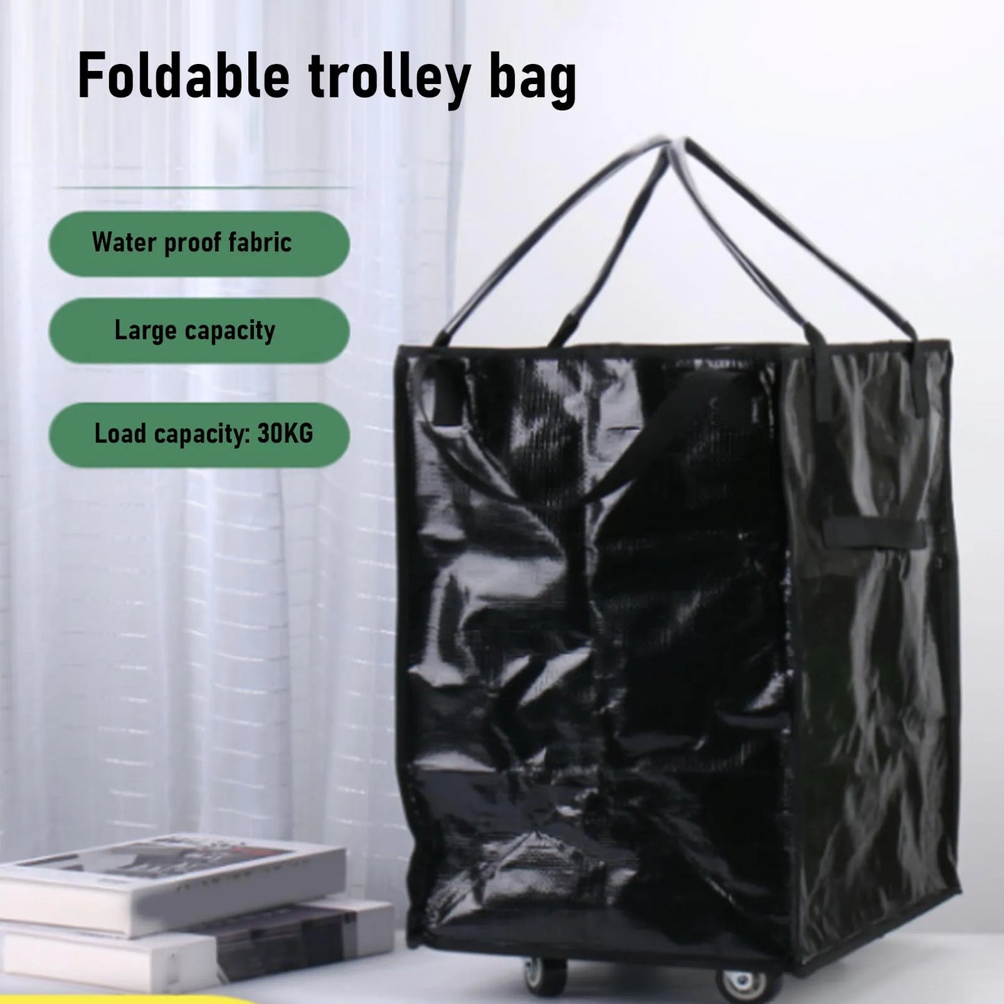 Reusable Grocery Bag On Wheels Water Proof Large Capacity Rolling Tote Bag with Reinforced Handles