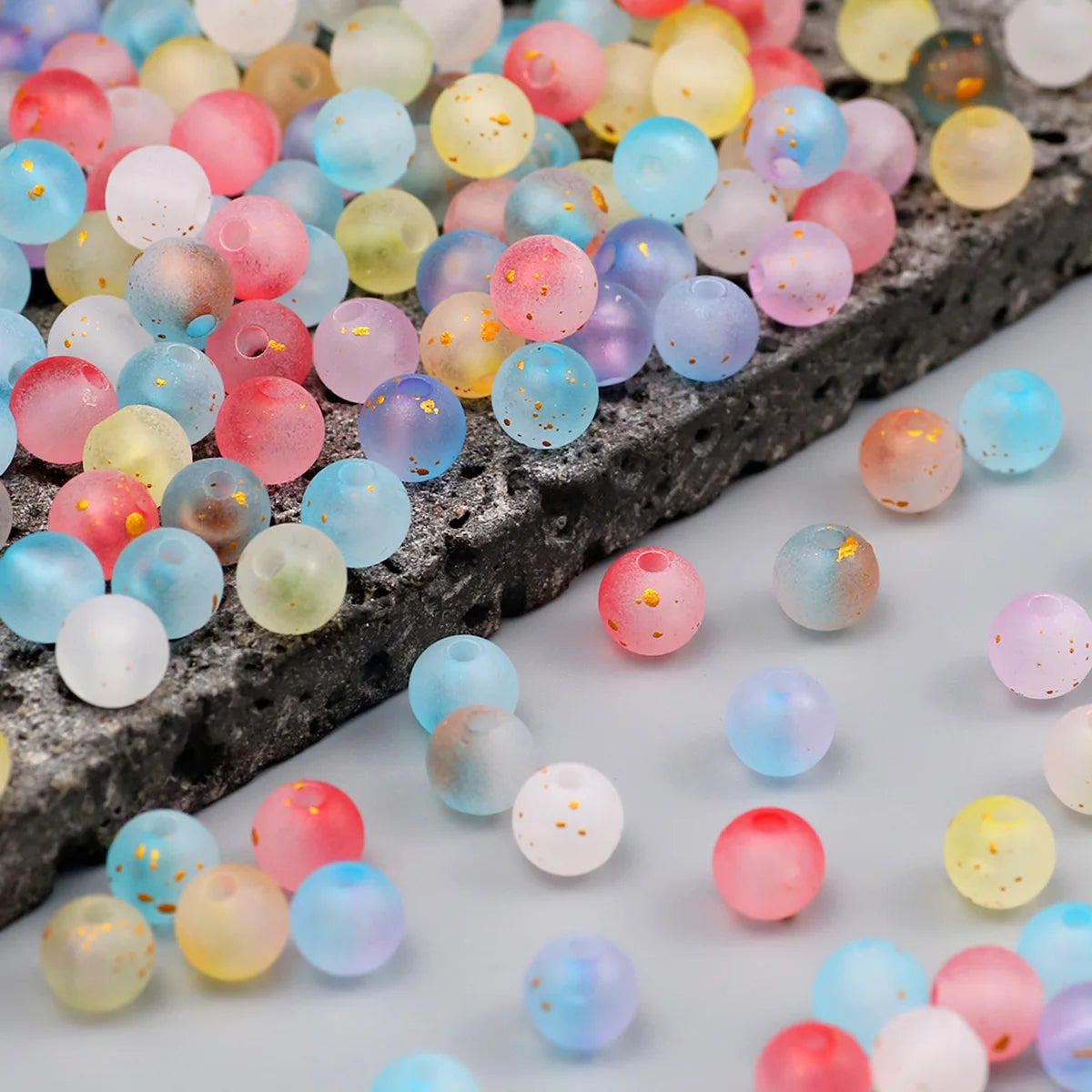 Frosted Round Dot Gold Acrylic Crystal Beads Glass Spacer Loose Beads 8mm For Jewelry Making Bracelet DIY Pen Beads Accessories