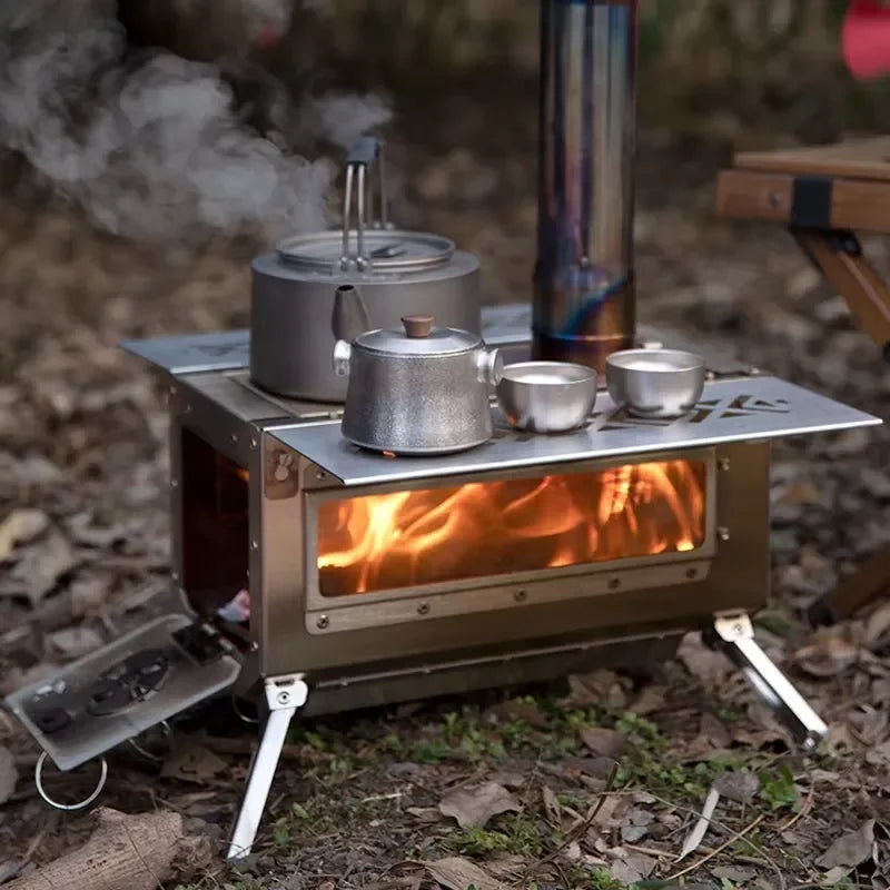 Portable Wood Stove 304 Stainless Steel Camping Tent Stove Outdoor Wood Burning Heater for Hunting Hiking Backpacking