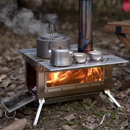 Portable Wood Stove 304 Stainless Steel Camping Tent Stove Outdoor Wood Burning Heater for Hunting Hiking Backpacking