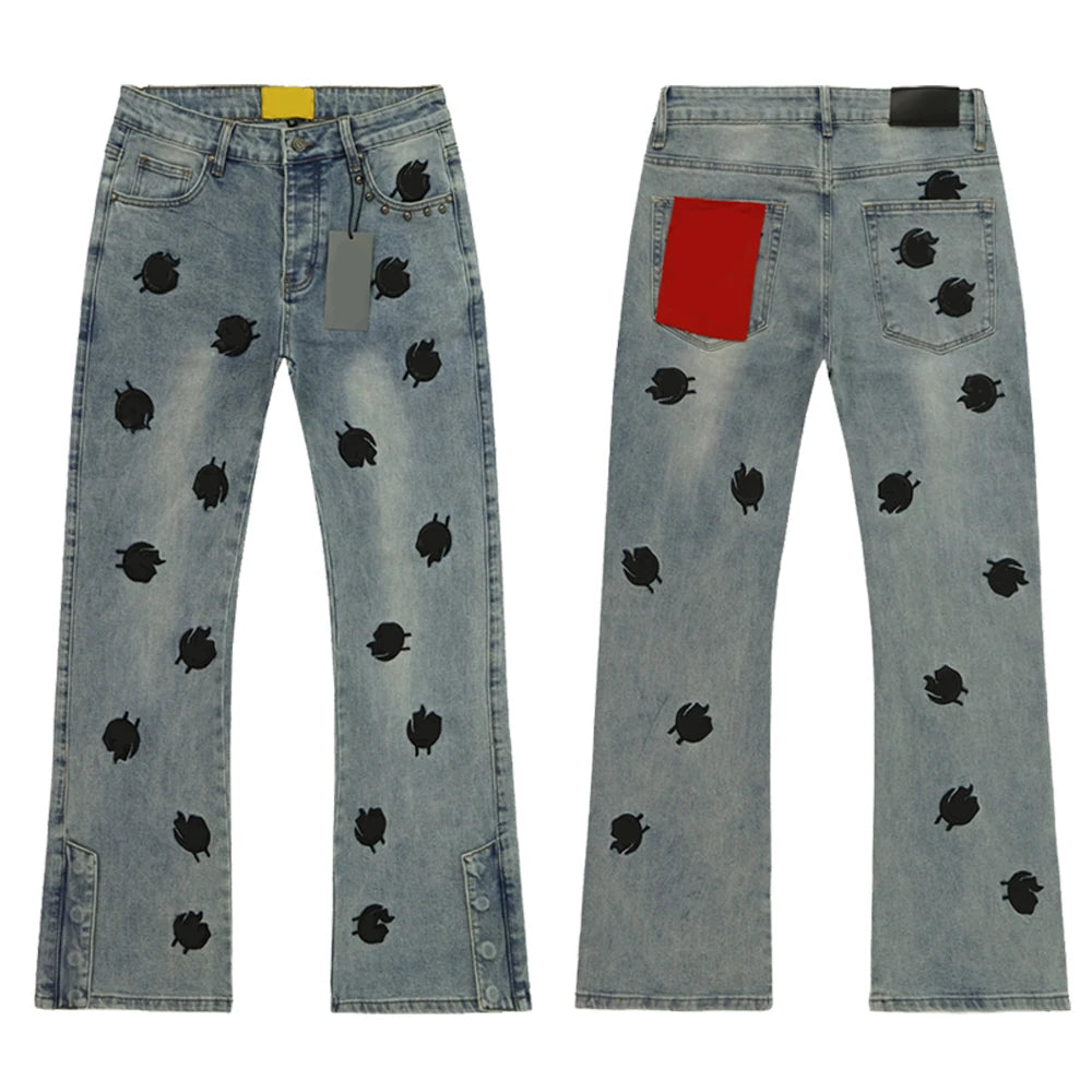 Y2k Baggy Denim Embroidered Jeans Hiphop Rock Revivals Jeans Street Style Sand Wash Distressed Streetwear Clothing Jeans for Men
