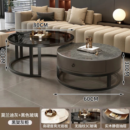 Round edge rock slab coffee table Hakka simple modern small apartment light luxury household small tea table