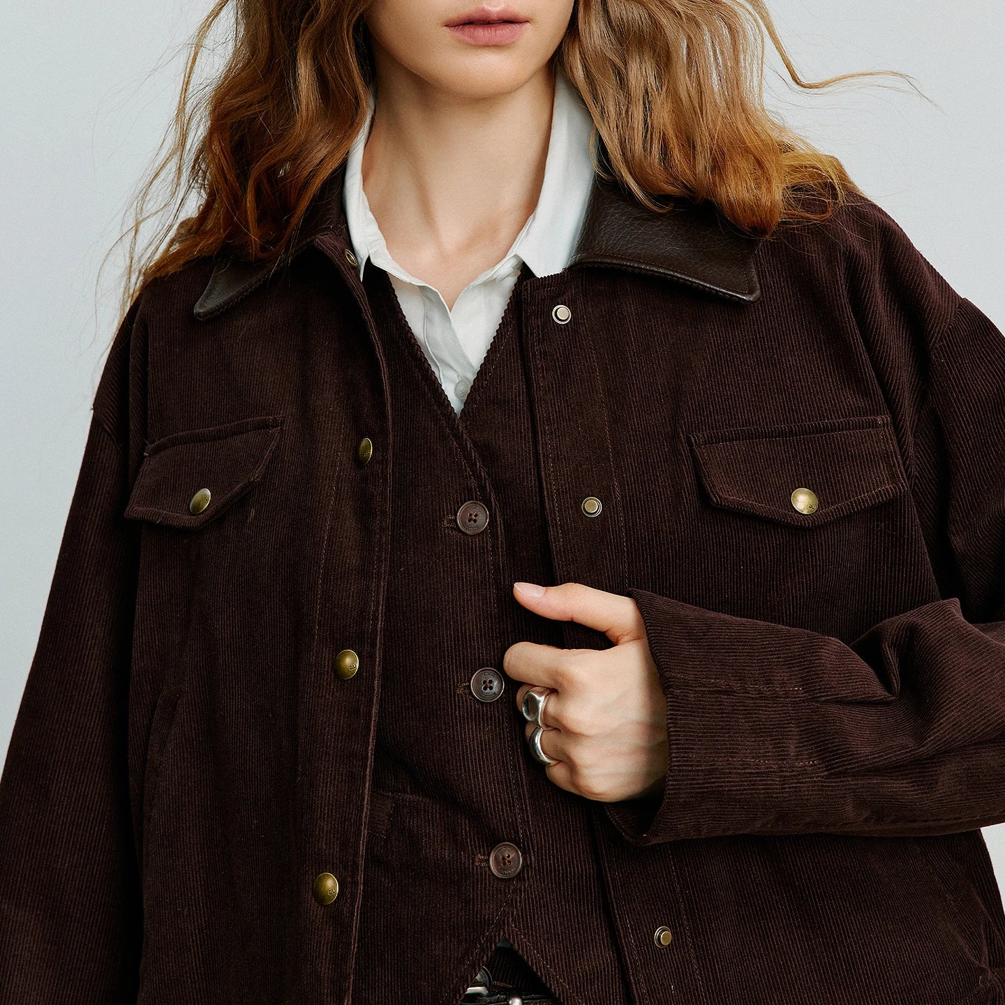TOYOUTH Women Jacket 2025 Autumn New Collection Lulu style Retro Corduroy Splicing Collar Loose Short Coat