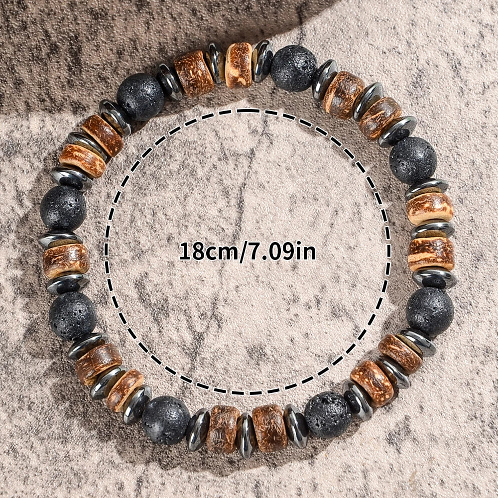 2pcs Men's Natural Stone Bead Bracelet Set, Handmade Retro Outdoor Style Men's Jewelry, Men's Gift