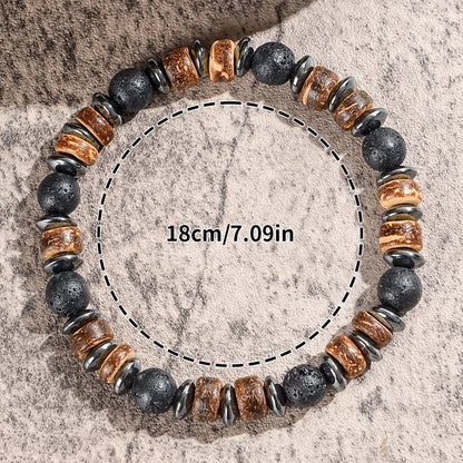 2pcs Men's Natural Stone Bead Bracelet Set, Handmade Retro Outdoor Style Men's Jewelry, Men's Gift