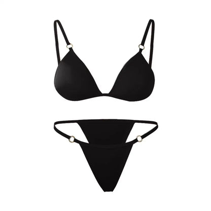Woman Girl Beach Swimsuit Sexy Low Waist Split Swimwear Solid Color Bikini Set Two Piece Sling Backless Metal Buckle