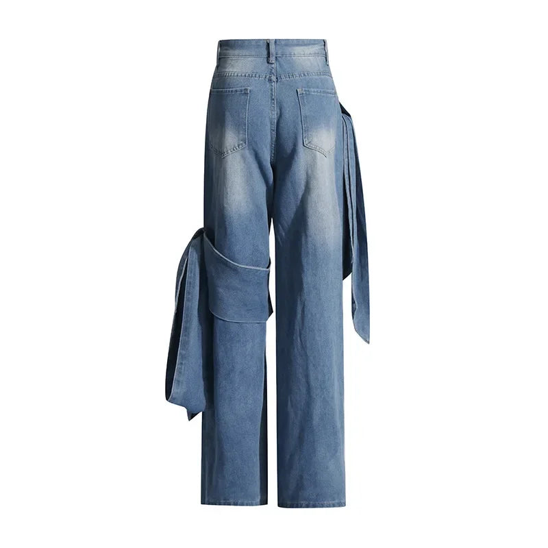 Jeans Women Denim Wide Leg Pants Floor Length Pant Bow High Waist Loose Casual Elegant Straight Trousers Y2k Mom Streetwear