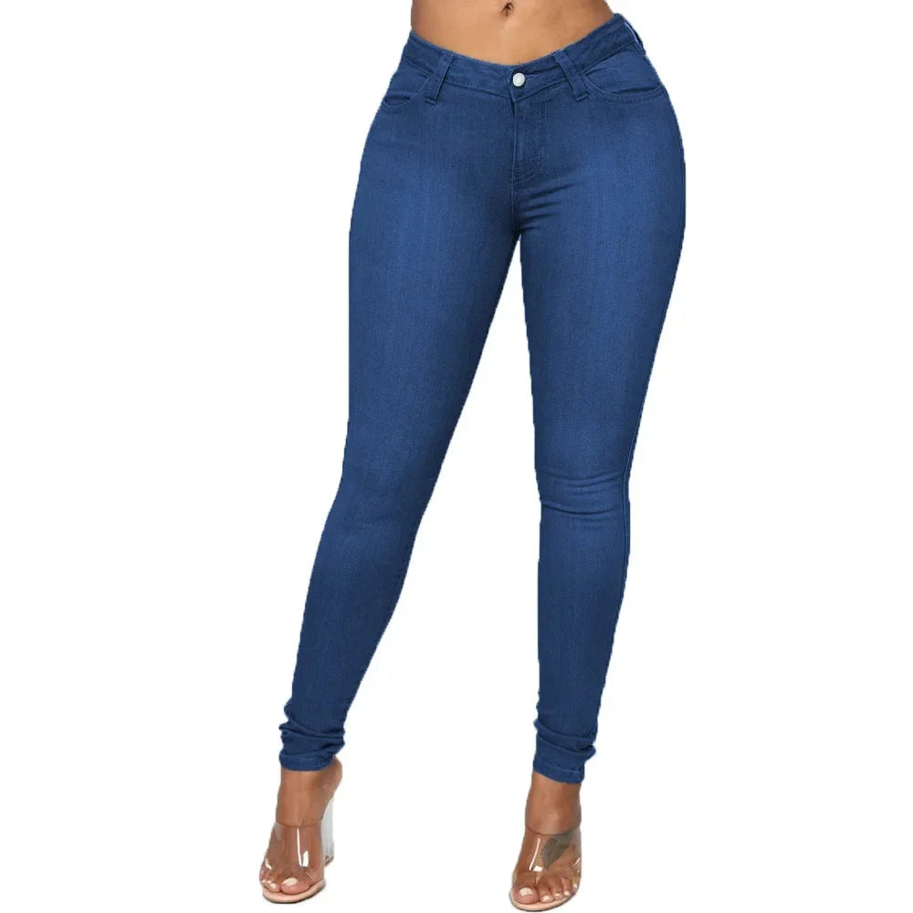 Sheath Pencil Jeans Women Pants Solid Vintage Skinny Ankle Length Pants Denim Mid Waist Washed 2025 Streetwear Slim Fit Jean
