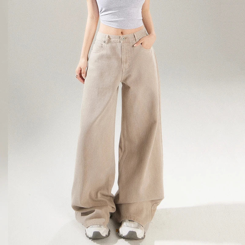 KSTUN Women's Jeans Green Wide Leg Denim Pants High Waist Straight Loose Streetwear Fashion Woman Khaki Jeans Female Baggy Pants