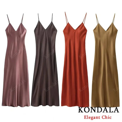 KONDALA Fall Women Sexy Stain Long Dress Thin Strap Backless Slim Long Dress New 2025 Fashion Summer  Party Long Slim Dress