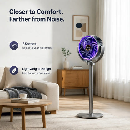 3-in-1 Modern Air Circulator Fan 5 Speeds 4 Heights Quiet Portable Pedestal Stand Fan USB-C for Home Bedroom Office RV Camping