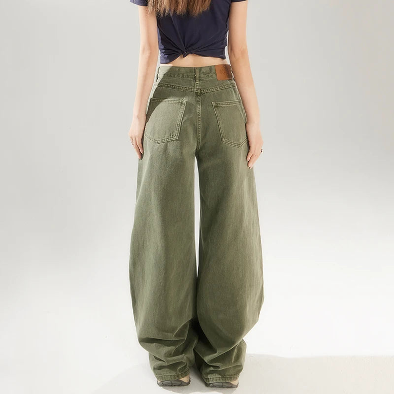 KSTUN Women's Jeans Green Wide Leg Denim Pants High Waist Straight Loose Streetwear Fashion Woman Khaki Jeans Female Baggy Pants