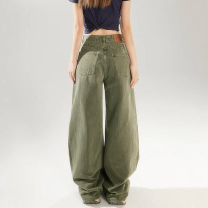 KSTUN Women's Jeans Green Wide Leg Denim Pants High Waist Straight Loose Streetwear Fashion Woman Khaki Jeans Female Baggy Pants