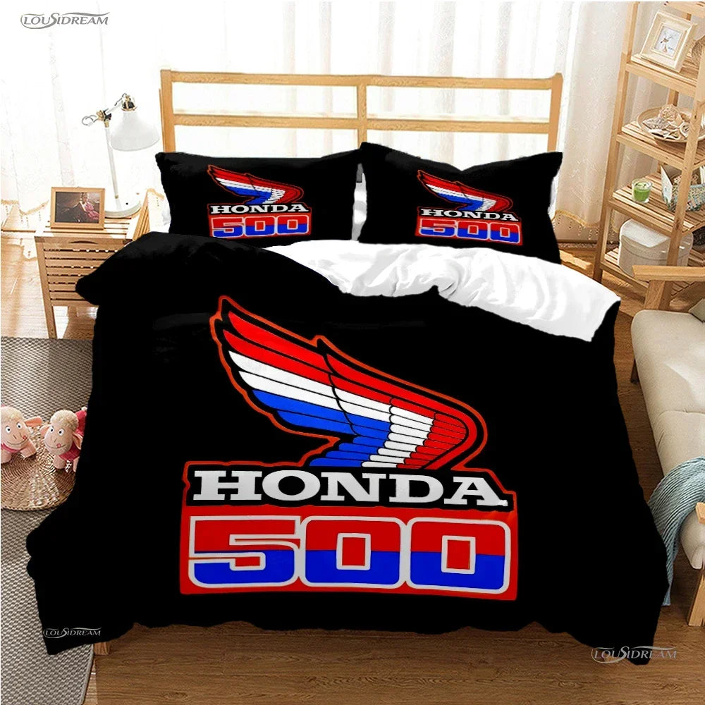 HRC-HONDA Motorcycle logo Duvet Cover Comforter Bedding sets Soft Quilt Cover and Pillowcases for Teens Single/Double/Queen/King