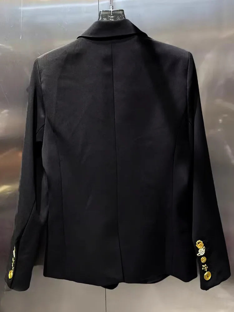 ZMEENNA Elegant Black Blazer For Women With Lock And Key Details And Gold Adornments Stylish And Unique Outerwear ZM4108