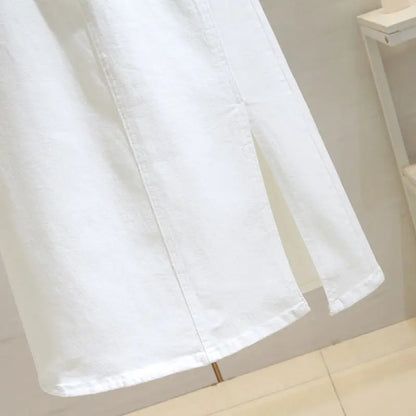 White High-waisted Denim Skirt 2026 New Women's Medium and Long A-shaped Split Hip Skirt