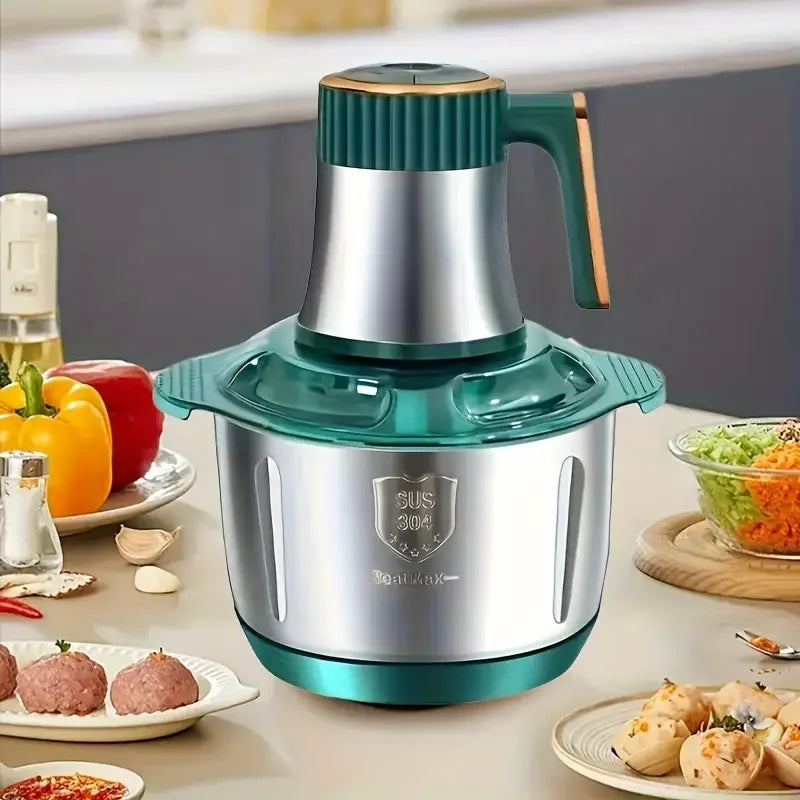 5L Stainless Steel Food Processor with 6-Blade System - Fast Meat Mincer & Vegetable Chopper, 5 Speeds（European Plug）