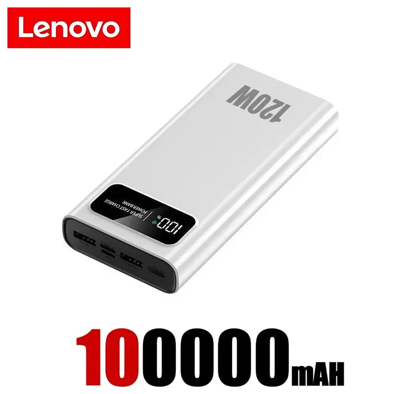Lenovo 200000mAh Power Bank 120W Fast Charging Super Large Capacity Outdoor Powerbank For Mutly Device With LED Digital Display