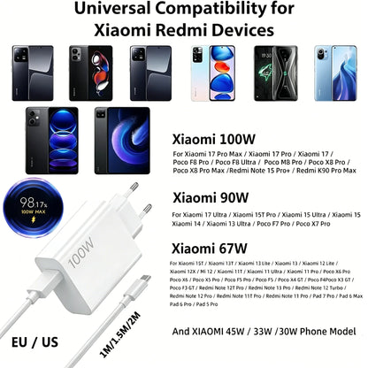 Original Xiaomi 100W EU Turbo Fast Charger 1M 6A Cable USB Adapter For mi 17 Max POCO X7 X8 F7 F8 Pro Ultra Type C Cable
