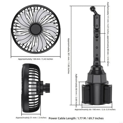 Portable 5V Car USB Powered Fan for Cup Holder Portable 360 Degree Rotation Low Noise 3 Speed Adjustable Cooling Fan F19E