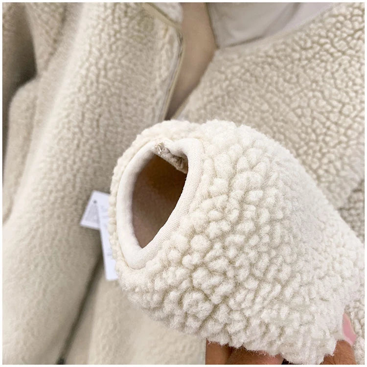 Women Lamb Wool Coats Jackets Stand Collar Zipper Coat Thick Warm Y2k Streetwear Jacket Work Outerwear Autumn Winter 2025