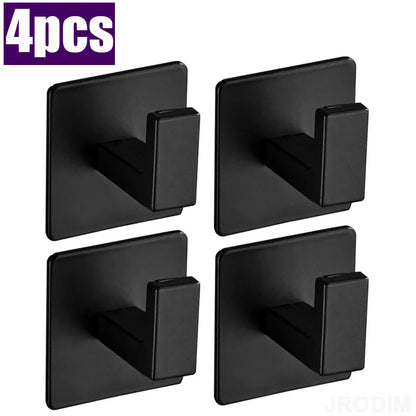 4/1pcs Bathroom Adhesive Wall Black Robe Hooks Towel Hook Coat Holder Keys Clothes Hanger Bathroom Kitchen Hardware Accessories