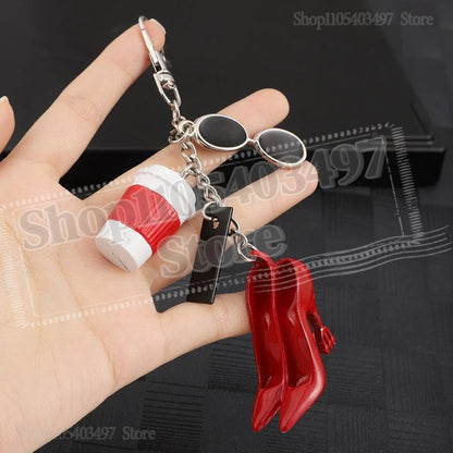 The Devil Wears Pa-Prada-S 2 Movie Keychain with Sunglasses Coffee Cup & High Heels Charms Bag Accessory for Fans