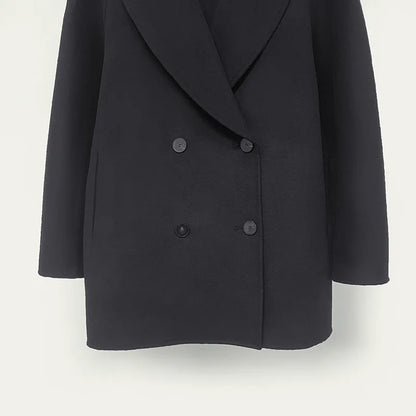 Naizaiga 90% WOOL 10% CASHMERE  Loose double-breasted tweed coat fall  winter classic wool blend black Women coat jacket  MPH1
