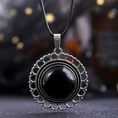 Lace Agate Necklace Vintage Style Round Pendant Necklace Handmade Necklace Gemstone Necklace Crystal Stone Necklace for Women