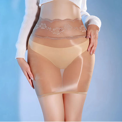 Women Sexy Oil Shiny Short Skirts See Through Tight Glossy Mini Skirt Elastic Pencil Skirt Transparent Lace Lift Hips Skirts