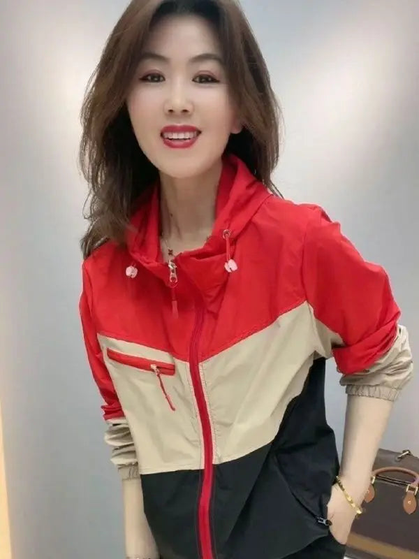 Fashionable Color-blocking Breathable Protective Clothing for Women in Summer New Korean Version Loose Casual Style Thin