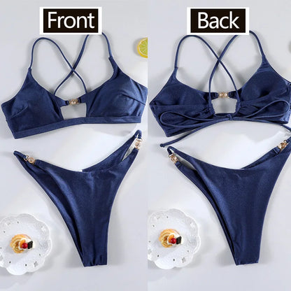 Rinabe Solid Bikini Set Sexy Bikinis Cut Out Swimsuit For Women Low Waist Bathing Suits 2026 Bathsuit Summer Beach Wear