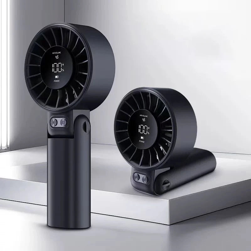 Portable Handheld Fan with LED Display,5 Speeds,150°Folded,3-IN-1 Hand/Desk/Neck Multifunction Personal Fan