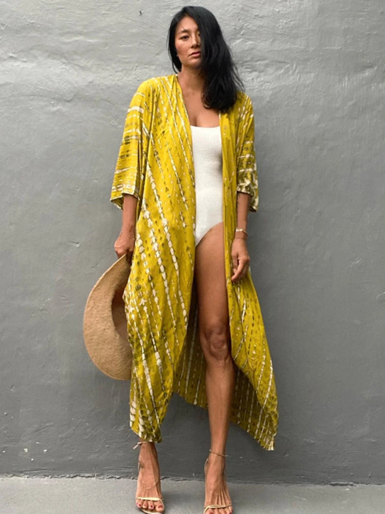Bikini Cover Ups for Swimwear Women Printed Beach Kimono Self Belted Loose Wrap Beachwear Bathing Suit Dropshipping 22 Colors