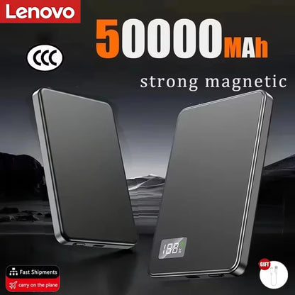 Lenovo 500000mAh Magnetic Wireless Power Bank Ultra Thin Portable CCC Certified Super Fast Charging LED Display Pack for MagSafe