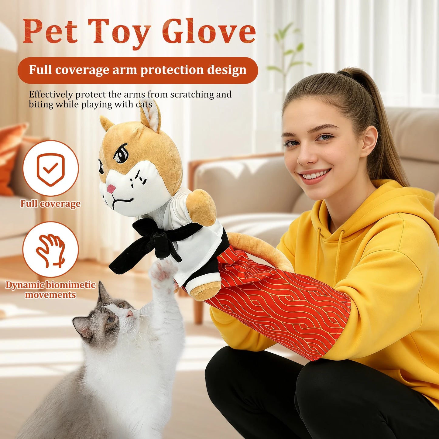 Karate Kitty Puppet Interactive Cat Wrestling Glove with Full Coverage Arm Protection Design Soft Kitten Toy Puppet Pet Supplies