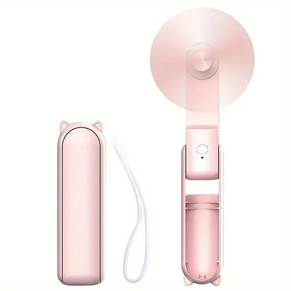Pink Portable Mini Fan USB Rechargeable 3Speed Adjustable Foldable Handheld Fan Suitable for Women Travel Outdoor Use Power Bank