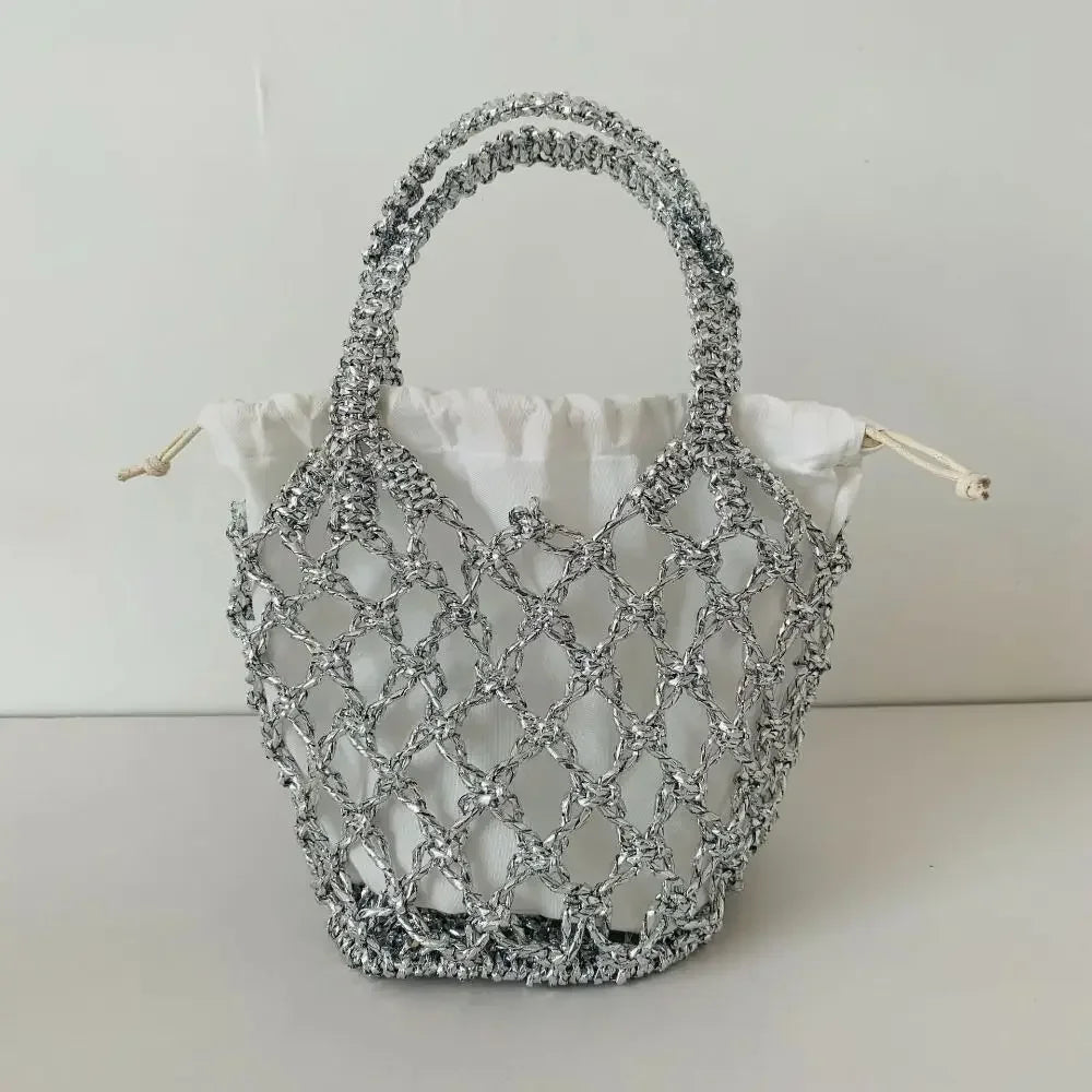 Fashion Luxury Women Woven Handbag Large Capacity Storage Bag Drawstring Bag Portable Woven Bag Weave Bucket Bag For Girls