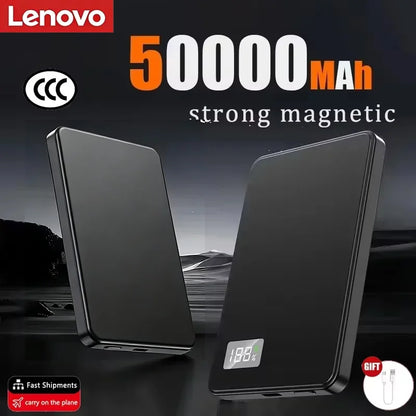 Lenovo 500000mAh Magnetic Wireless Power Bank Ultra Thin Portable CCC Certified Super Fast Charging LED Display Pack for MagSafe